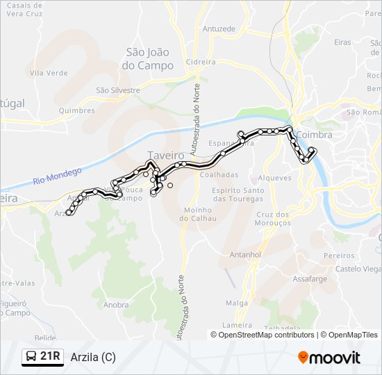 Mapa da linha do autocarro 21R.