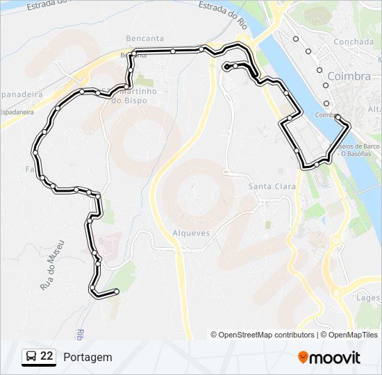 Mapa da linha do autocarro 22.