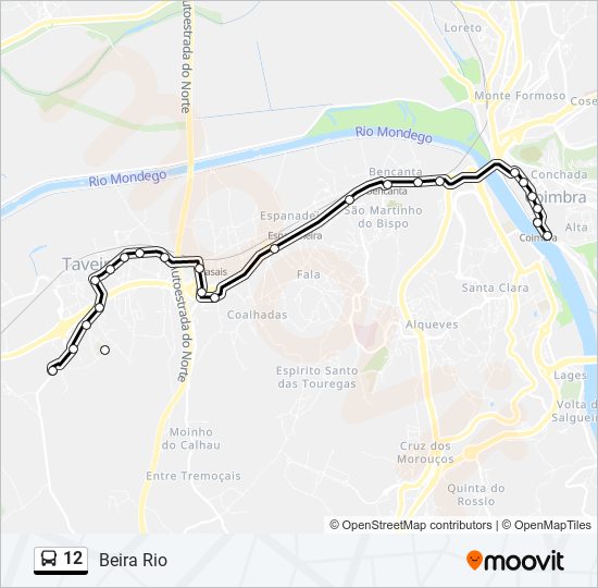 Mapa da linha do autocarro 12.