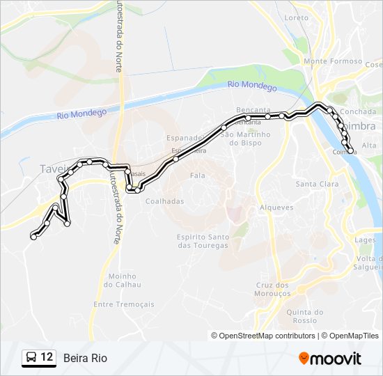 Mapa da linha do autocarro 12.