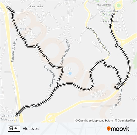 Mapa da linha do autocarro 41.