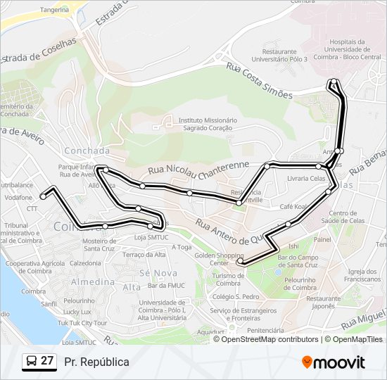 Mapa da linha do autocarro 27.