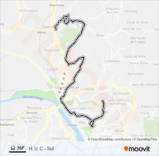 Mapa da linha do autocarro 36F.