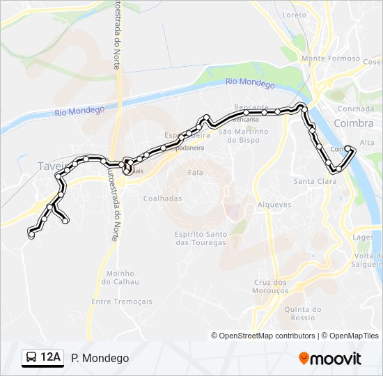 Mapa da linha do autocarro 12A.