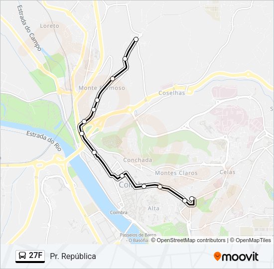 Mapa da linha do autocarro 27F.