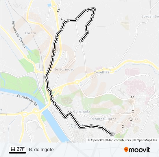 Mapa da linha do autocarro 27F.