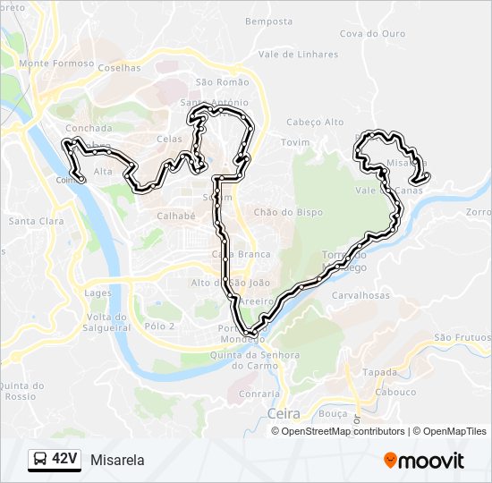 Mapa da linha do autocarro 42V.