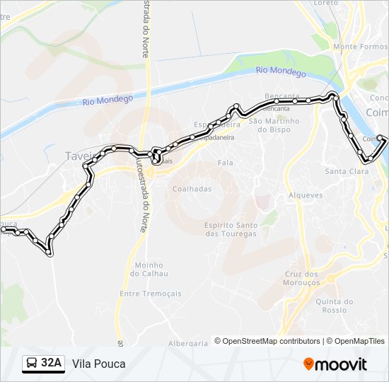 Mapa da linha do autocarro 32A.