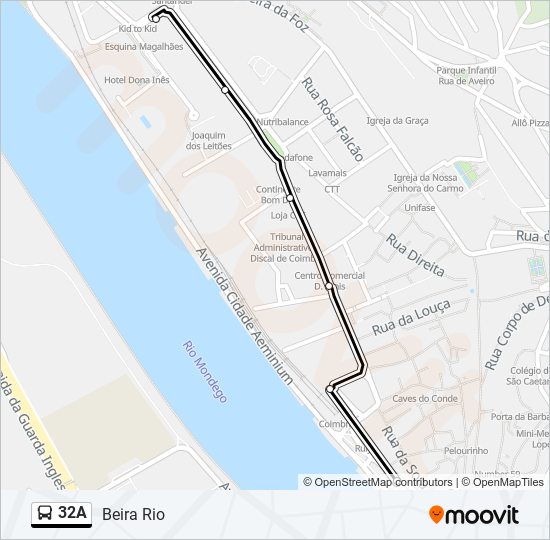 Mapa da linha do autocarro 32A.