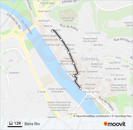 Mapa da linha do autocarro 12R.