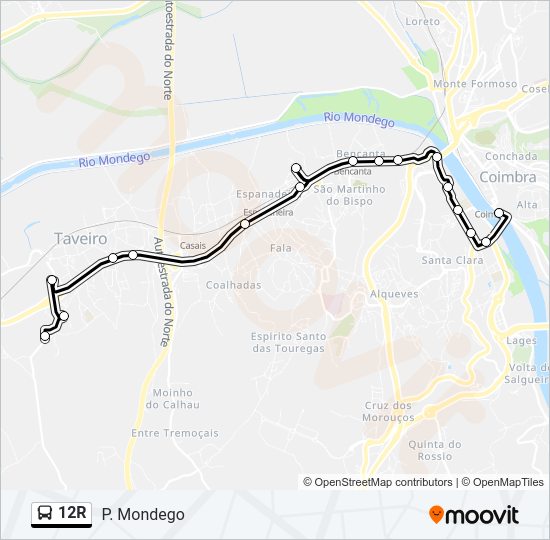 Mapa da linha do autocarro 12R.