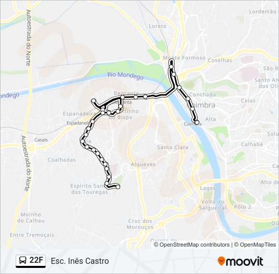 Mapa da linha do autocarro 22F.