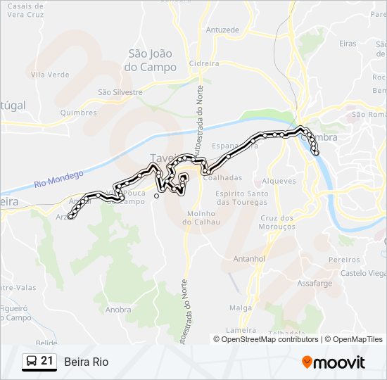 Mapa da linha do autocarro 21.