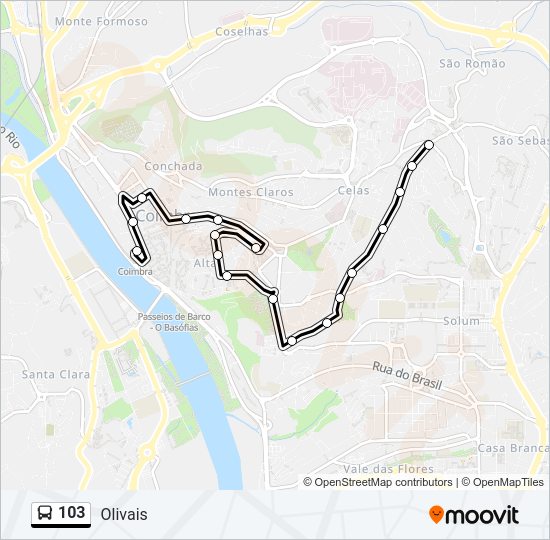 Mapa da linha do autocarro 103.