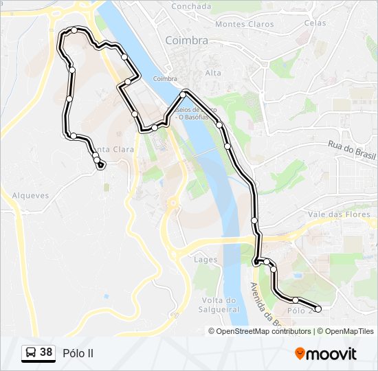 Mapa da linha do autocarro 38.