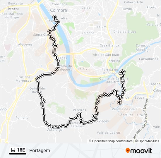 Mapa da linha do autocarro 18E.