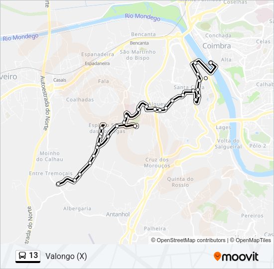 Mapa da linha do autocarro 13.