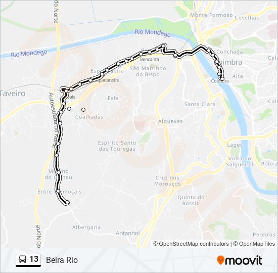 Mapa da linha do autocarro 13.