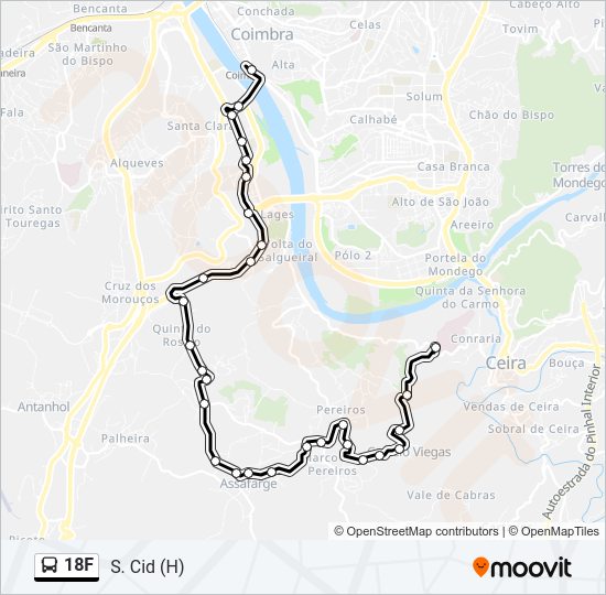 Mapa da linha do autocarro 18F.