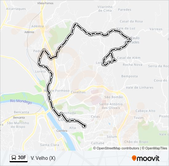 Mapa da linha do autocarro 30F.