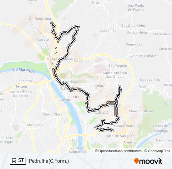 Mapa da linha do autocarro 5T.