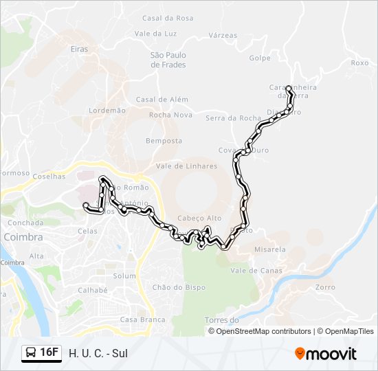 Mapa da linha do autocarro 16F.