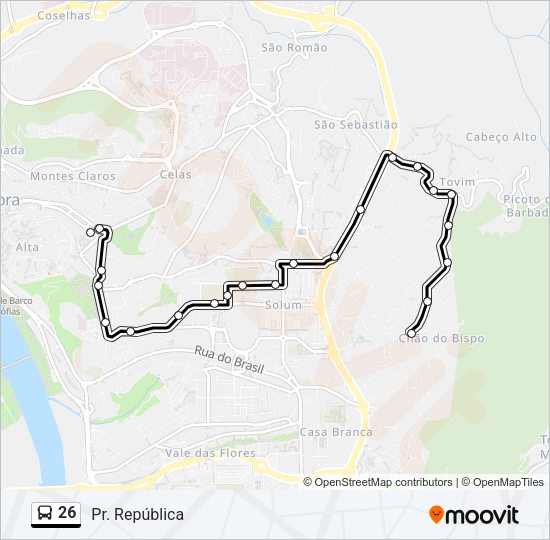 Mapa da linha do autocarro 26.