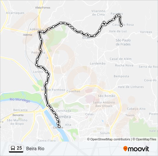 Mapa da linha do autocarro 25.