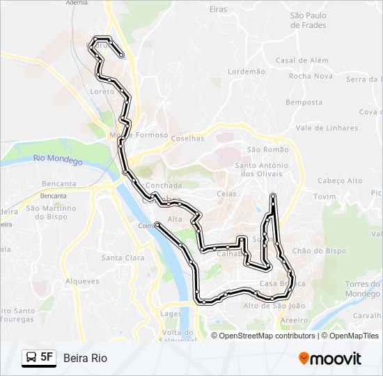 Mapa da linha do autocarro 5F.