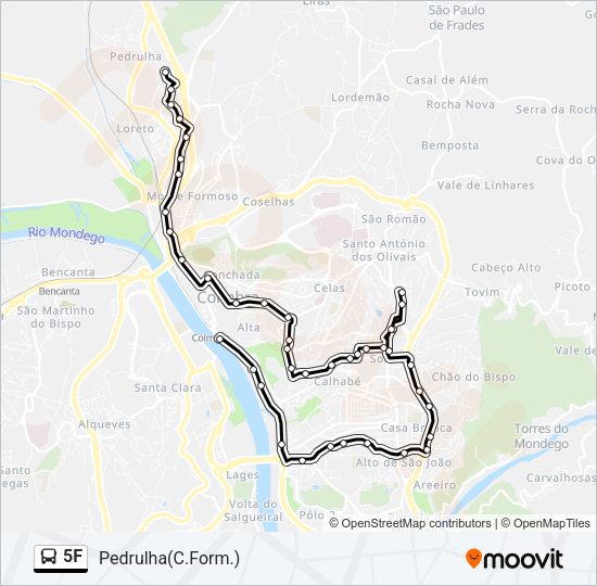 Mapa da linha do autocarro 5F.