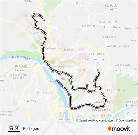 Mapa da linha do autocarro 5F.