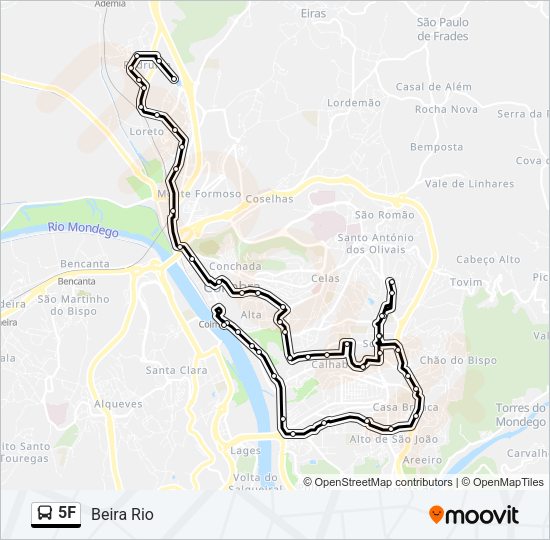 Mapa da linha do autocarro 5F.