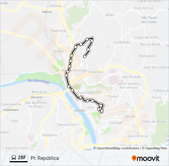 Mapa da linha do autocarro 28F.