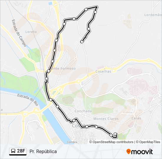 Mapa da linha do autocarro 28F.