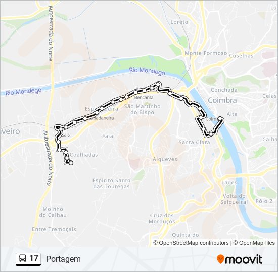 Mapa da linha do autocarro 17.