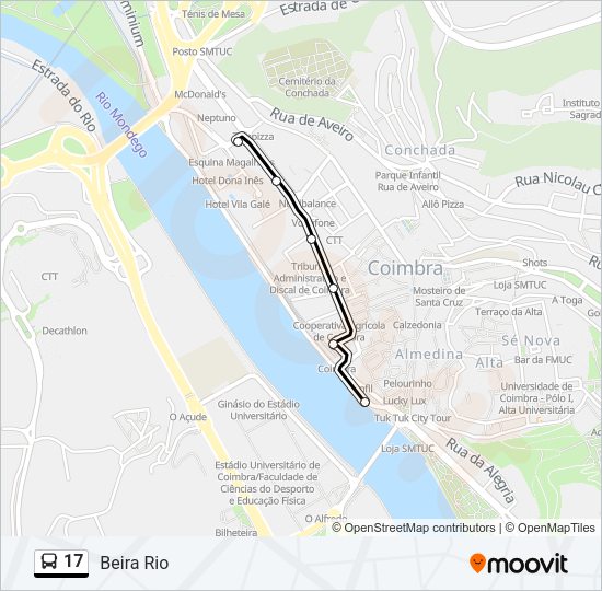 Mapa da linha do autocarro 17.