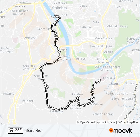 Mapa da linha do autocarro 23F.