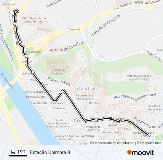 Mapa da linha do autocarro 19T.