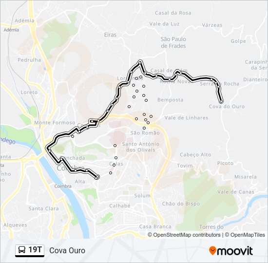 Mapa da linha do autocarro 19T.
