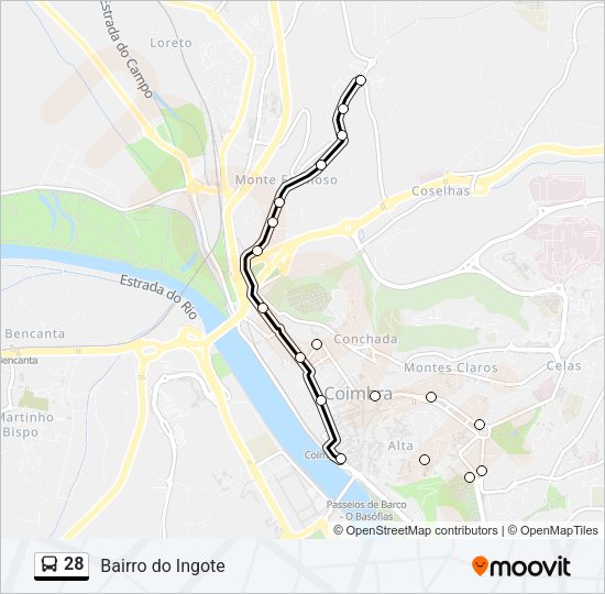 Mapa da linha do autocarro 28.