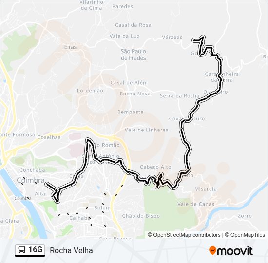 Mapa da linha do autocarro 16G.
