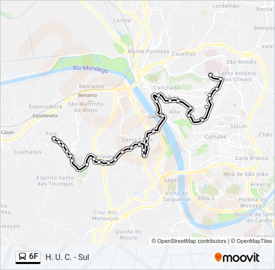 Mapa da linha do autocarro 6F.