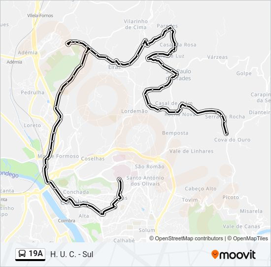 Mapa da linha do autocarro 19A.