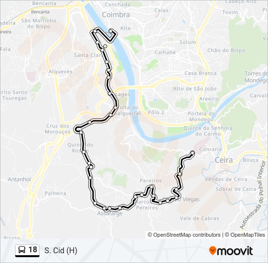 Mapa da linha do autocarro 18.