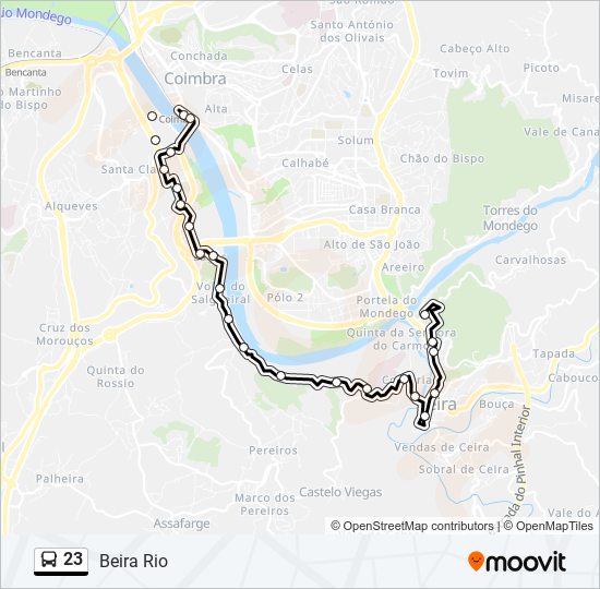 Mapa da linha do autocarro 23.