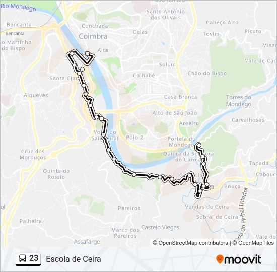 Mapa da linha do autocarro 23.