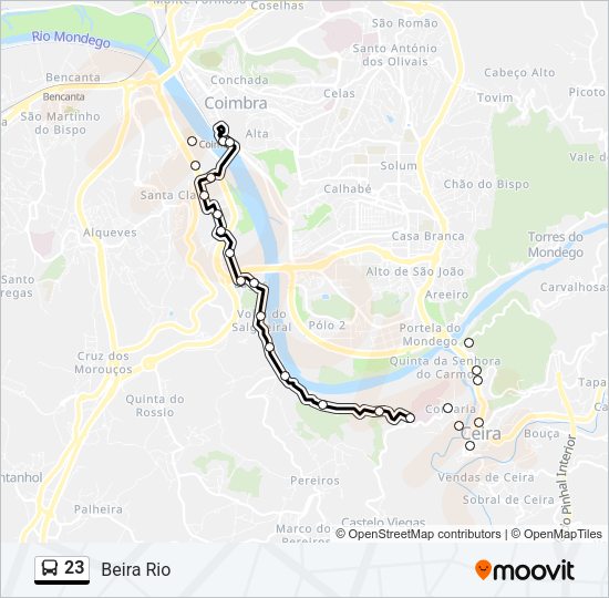 Mapa da linha do autocarro 23.