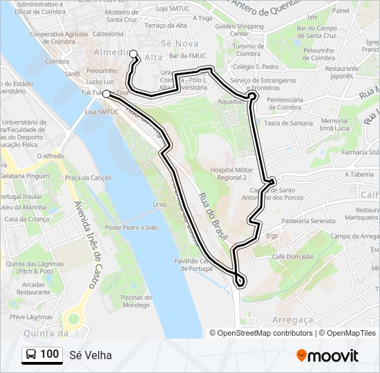 Mapa da linha do autocarro 100.