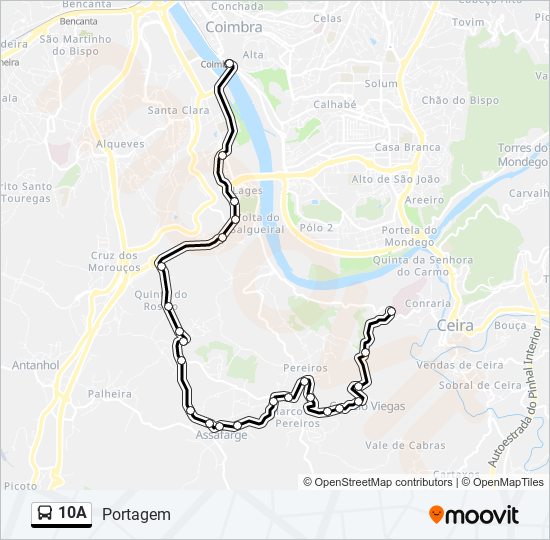 Mapa da linha do autocarro 10A.