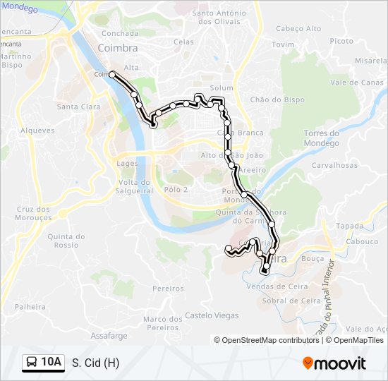 Mapa da linha do autocarro 10A.